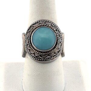 Estate Sterling Silver 925 Statement Ring w/ Blue Gemstone, Size 8.5, 17.5g